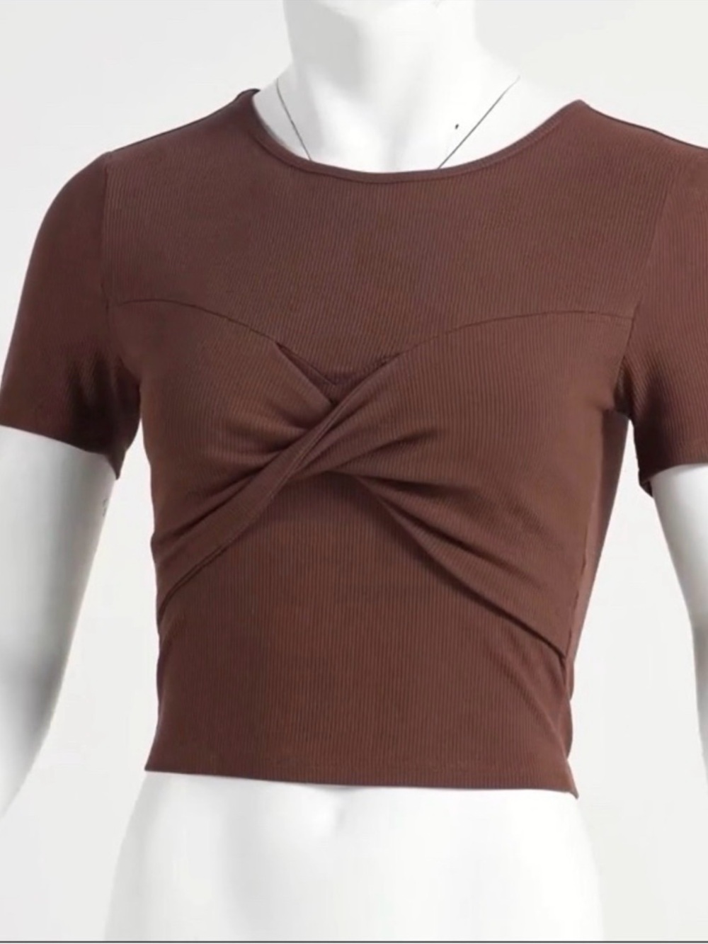 Ivicoer Brown Ribbed Twist Front Cropped Baby Tee NWT Stretch Summer Elevated